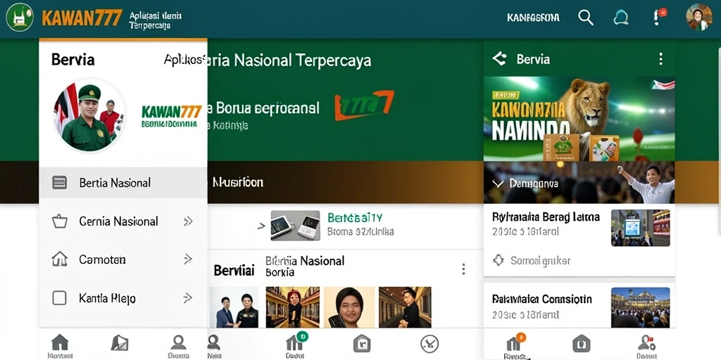 Antarmuka aplikasi KAWAN777 yang menampilkan berita nasional terbaru.