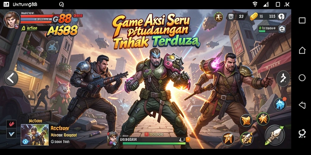 Antarmuka UNTUNG88 menampilkan pertempuran yang intens dan karakter yang seru.